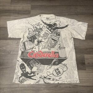 Vintage 1991 RARE  Cinderella AOP Band T-Shirt RARE Sz Large Single Stitch USA